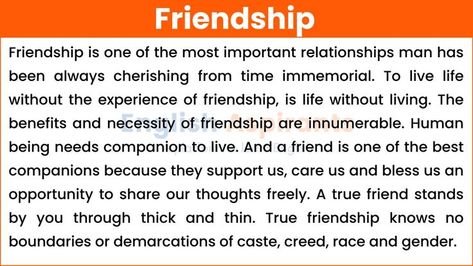 Friendship Essay in English Paragraph About Friendship, Paragraph On Friendship, Friendship Essay, Essay Writing Examples, On Friendship, School Essay, About Friendship, Paragraph Writing, Argumentative Essay