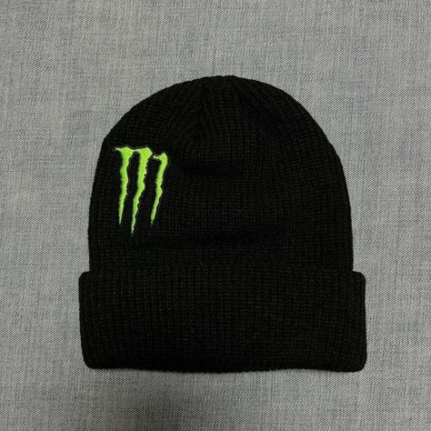 Amo💚 Monster Energy Beanie, Monster Energy Clothing, Y2k Cybercore, Black Beanie Hat, Monster Hat, Monster Energy Drink, Xmas List, Digital Closet, All Things New