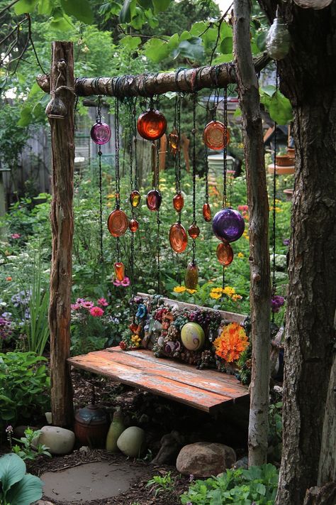 Themed Garden Ideas, Whimsical Garden Ideas Fairytale, Outdoor Art Display, Whimsical Outdoor Decor, Whimsical Garden Backyards, Old Garden Aesthetic, Fairytale Garden Ideas, Childrens Garden Ideas, Garden Ornaments Ideas