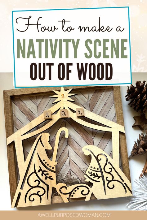 How to make a Nativity Scene Out of Wood with a Dollar Tree Blank - A Well Purposed Woman Wood Nativity Diy, Dyi Nativity Set, Plywood Nativity Scene Diy, Nativity Wreath Unfinished Wood, Wooden Painted Nativity Scene, Wooden Nativity Scene Target, Simple Nativity, Herringbone Wallpaper, Christmas Centers