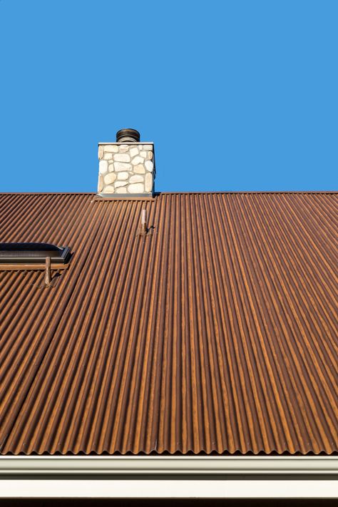 Painting Rusted Metal, 1920s Tudor, Galvanized Roof, Painting Rusty Metal, Metal Architecture, Galvanized Metal Roof, Metal Roof Panels, Tudor Cottage, June Lake