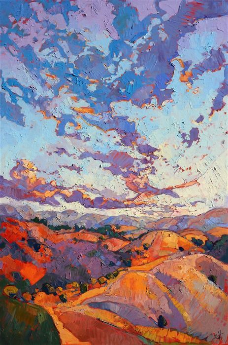 Vivid oil painting in Hanson&amp;#39;s signature mosaic style Artsy Prints, Painting Sky, Painted Sky, Erin Hanson, Inspo Art, Istoria Artei, Arte Indie, Paint Canvas, Modern Landscape