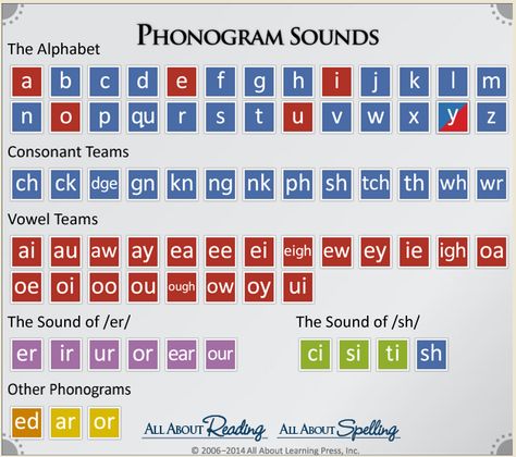 Interactive Phonogram Chart - click on the letter tile to hear the sound. By All About Learning Press (creators of the programs: All About Reading & All About Spelling) All About Spelling, Phonics Chart, Phonics Rules, Phonics Sounds, English Phonics, Phonics Lessons, Jolly Phonics, Phonics Words, Phonics Reading