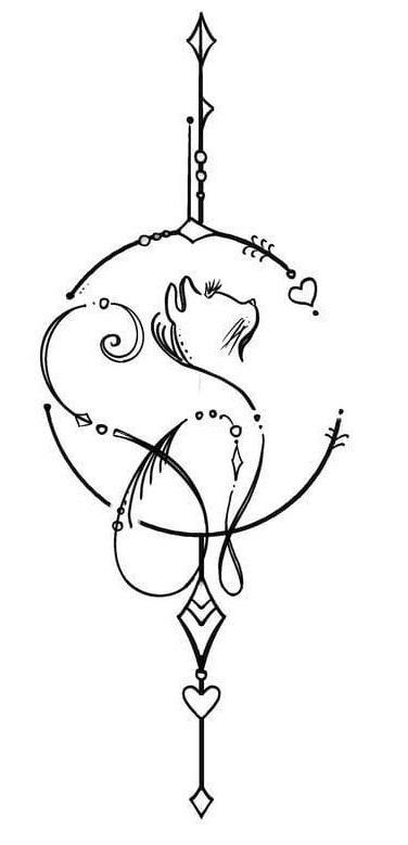 Cat Silhouette Tattoos, Cat Dragon, Katt Grejer, Anklet Tattoos, Cat Tattoo Designs, Cat Silhouette, Elegant Tattoos, Simplistic Tattoos, Tattoo Design Drawings