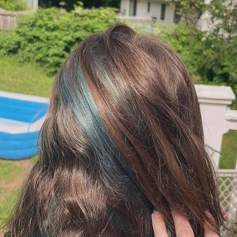 fourth client is ms. emma!! new look for back to school with some beautiful blue bits. had so much fun doing this look & working with a client with such thick hair. didn’t take b4 pics so there’s a few pics at the end with the bleach chunks for the blue! she chose the colors & i made it happen <3 #bluehair #bluehairdontcare #dyedhair #coloredhighlights #backtoschool #littlecousin Blue Ends Hair, Hair With Blue Highlights, Blue Brown Hair, Teen Hair, Dyed Hair Blue, Hair Chalk, Teen Hairstyles, Colored Highlights, Light Brown Hair