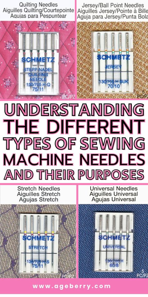 Learn the ins and outs of the various types of sewing machine needles and their specific purposes with this comprehensive sewing guide . From ballpoint needles for knit fabrics to quilting needles for multiple layers, understanding the right needle for the job is crucial for achieving professional results in your sewing projects. Dive deep into the world of sewing machine needles and elevate your stitching game. Fabric Guide For Sewing, Sewing Needles Guide, Sewing Machine Needle Guide, Quilting Needles, Sewing Machine For Beginners, Sewing Needle Sizes, Sewing Machine Beginner, Sewing Machine Tension, Sewing Guide