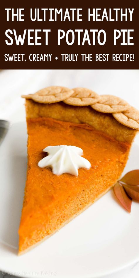 The ULTIMATE Healthy Sweet Potato Pie – simply the BEST! Surprisingly low calorie, despite its buttery flaky crust. You’ll never use another sweet potato pie recipe ever again! ♡ best ever sweet potato pie recipe for Thanksgiving. easy homemade sugar free sweet potato pie. clean eating sweet potato pie with gluten free & vegan options. how to make sweet potato pie from scratch. Healthy Sweet Potato Pie Recipe, Healthy Thanksgiving Dessert, Best Sweet Potato Pie, Healthy Sweet Potato Pie, Sweet Potato Pie Recipe Easy, Low Carb Sweet Potato, Pie Recipe Easy, Vegan Sweet Potato Pie, Healthy Thanksgiving Desserts