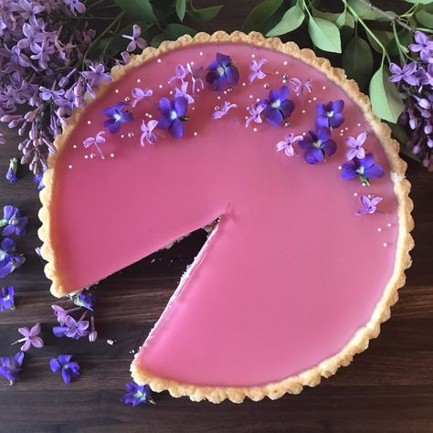 Lilac and Violet Panna Cotta Tart Panna Cotta Tart, Flowers Recipes, Garden Spells, First Flowers Of Spring, Sweet Pies, Foraging Recipes, Lilac Blossom, Wild Harvest, Flaky Crust