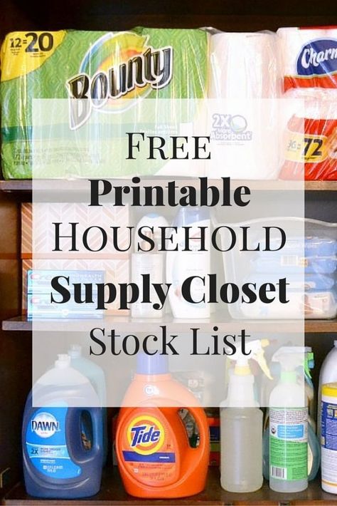 This free printable household supply stock list will ensure you have all the everyday products you need on hand when you need them Cleaning Supply Inventory Free Printable, Household Necessities List, House Necessities List, Household Essentials List, Household Items Checklist, List Of Household Items, Supply Closet, Trip List, Pantry List