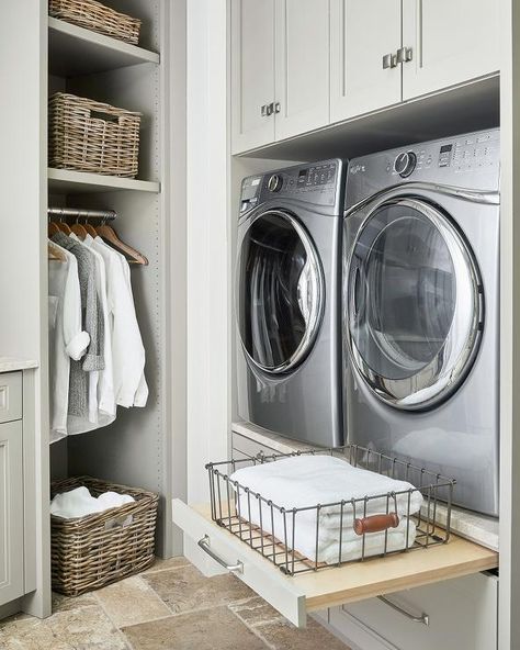 Custom Pedestal Drawers for Front Load Washer and Dryer - Transitional - Laundry Room Laundry Room Pedestal, Transitional Laundry Room, Traditional Laundry Room, Grey Laundry Rooms, Dream Laundry Room, Laundry Room Layouts, Laundry Room Renovation, Laundry Room Shelves, Laundry Room Ideas