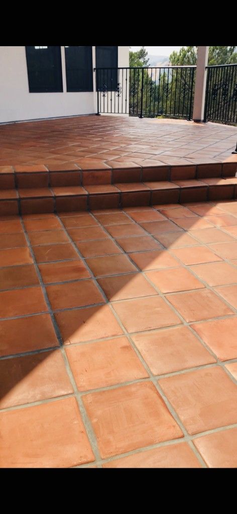 Best Way to Clean Outside Terracotta Tile and Saltillo | California Tile Restoration Terracotta Patio Floor, Terracotta Porch Floor, Terracotta Terrace Floor, Terracotta Outdoor Patio, Saltillo Tile Porch, Terracota Tiles Outdoor, Terracotta Walkway, Spanish Tile Patio, Terrace Terracotta