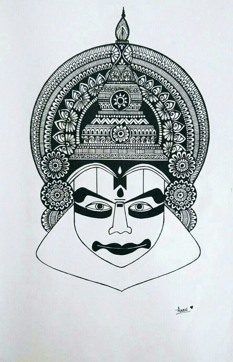 Face Mandala Art, Face Mandala, Kathakali Face, Mandala Art, Darth Vader, Drawings, Fictional Characters, Art