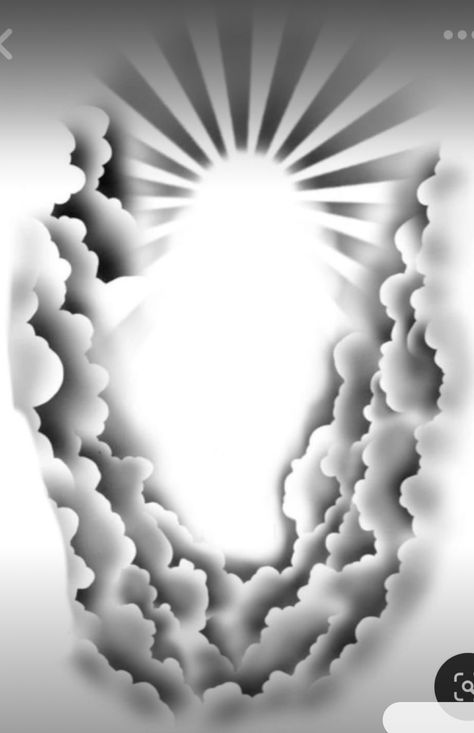 Cloud Shading Tattoo Backgrounds, Sun Shining Through Clouds Tattoo, Cloud Tattoo Design Backgrounds, Dove And Clouds Tattoo Design, Cloud Shading Tattoo, Clouds And Sun Rays Tattoo, Men Tattoo Stencil, Tattoo Filler Ideas Men Backgrounds, Sky Tattoo Design