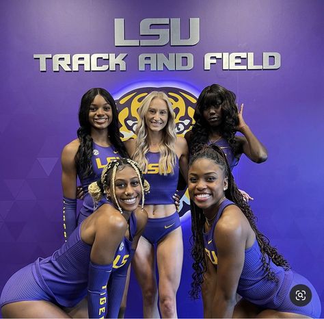 College Track And Field Media Day, Lsu Track And Field, Lsu Gymnastics Aesthetic, College Acceptance Pictures Lsu, Lsu Basketball Women, Lsu Football Aesthetic, Lsu Gymnastics, Track Outfits, Track Team