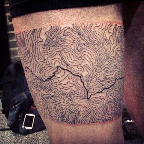 50 Good, Bad, And Questionable Nature Tattoos For Pe... Outdoor Tattoo Ideas, Granola Tattoo, Geology Tattoo, Outdoor Tattoo, River Tattoo, Ufo Tattoo, Island Tattoo, Rock Tattoo, Hiking Tattoo