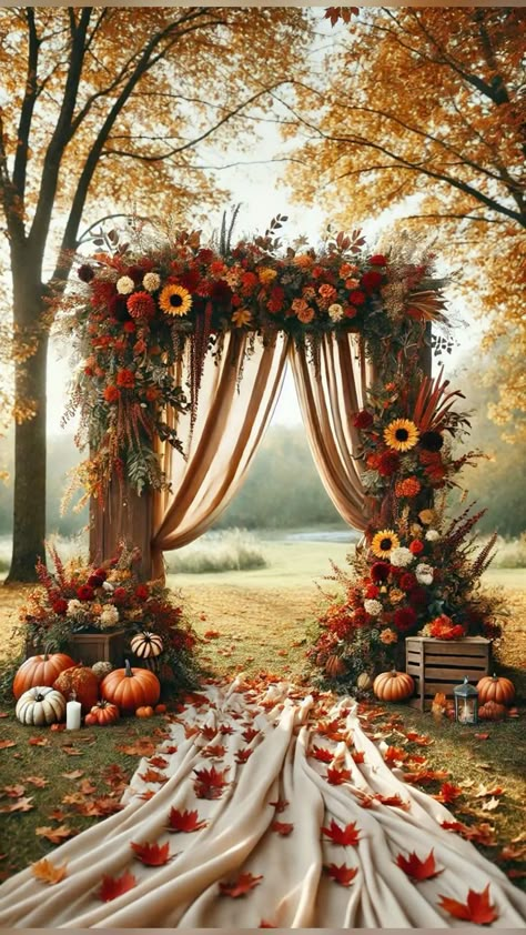 Boho Fall Wedding With Sunflowers, Sunflower Autumn Wedding, Wedding Fall Arch, Fall Arch Decor, Autumn Sunflower Wedding, Forest Wedding Arch, Autumn Wedding Arch, Sunflower Wedding Arch, Fall Sunflower Weddings