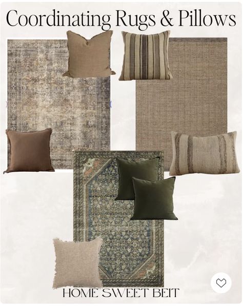 Coordinating rugs and pillows, throw pillows, area rug, living room, family room, home decor, affordable Organic Modern Living Room Decor Ideas, Amazon Pillows, Coordinating Rugs, Modern Rustic Bedroom, Pillow Combinations, Organic Modern Living Room, Moody Living Room, Transitional Decor Living Room, Pillow Combos