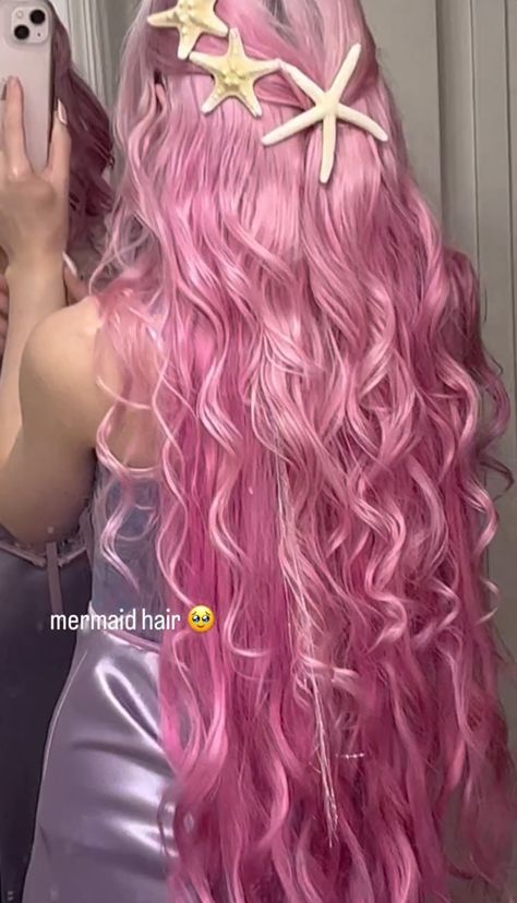 Pink Mermaid Hair, Face Claim Pink Hair, Pink Mermaid Aesthetic, Pink Hair Mermaid, Mermaid Things, Orange Mermaid, Sea Hair, Ocean Hair, Aphrodite Aesthetic