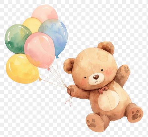 Teddy Balloon, Bear Holding Balloons, Balloon Teddy Bear, Teddy Bear With Balloons, Brown Balloons, Aesthetic Pngs, Bear With Balloons, Teddy Bear Brown, Png Elements