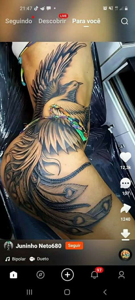 Tattoo Bein Frau, Thigh Tattoo Ideas, Pattern Tattoos, Side Tattoos Women, Tattoo Ideas Inspiration, Phoenix Tattoo Feminine, Cute Thigh Tattoos, Girl Thigh Tattoos, Bright Tattoos