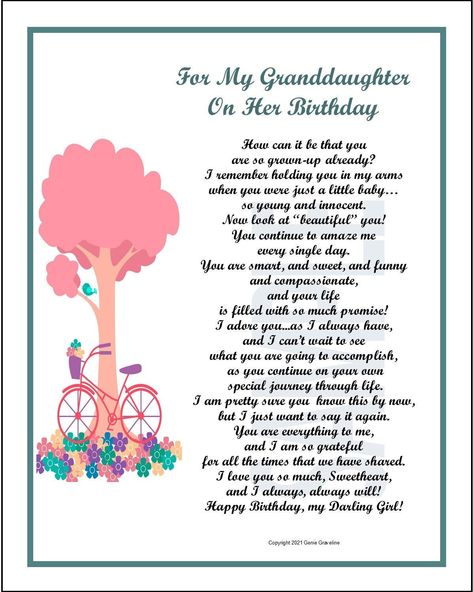 Birthday Poem For Granddaughter, Poems For Granddaughters, Quotes For Granddaughters Birthday, Birthday Wishes For My Granddaughter, Granddaughter Birthday Wishes Beautiful, Granddaughter Birthday Cards, Happy Birthday Granddaughter Love You, Grandaughters Birthday Wishes, Happy 13th Birthday Granddaughter