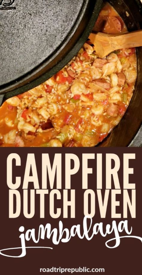 Dutch Oven Jambalaya Recipe, Campfire Soup, Scout Recipes, Campfire Bread, Bacon Lasagna, Camp Meals, Dutch Oven Camping Recipes, Campfire Recipes, Best Camping Meals