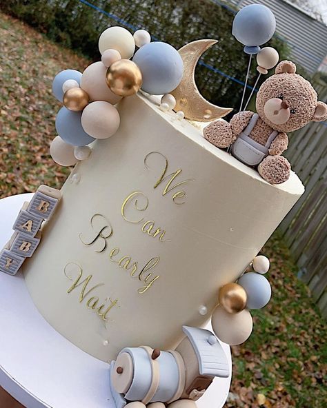 We can bearly wait! Handmade caketoppers! 💙🤍… | Instagram Bearly Wait Cake Ideas, Bear Cake Gender Reveal, Babyshower Teddy Bear Boy, Baby Shower Cake Bear Theme, We Can Bearly Wait Desserts, Bear Cake Baby Shower Boy, Boho Bear Cake, We Can Bearly Wait Cake Ideas, Babyshowercakes Cake Designs