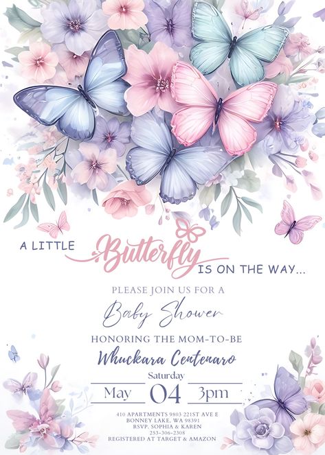 Butterfly Theme Invitation Template, Butterfly Invitation Template, Butterfly Birthday Party Invitations, Butterfly 1st Birthday, Butterfly Birthday Party Decorations, Butterfly Invitation, Butterfly Baby Shower Theme, Butterfly Baby Shower Invitations, Surprise Baby Shower