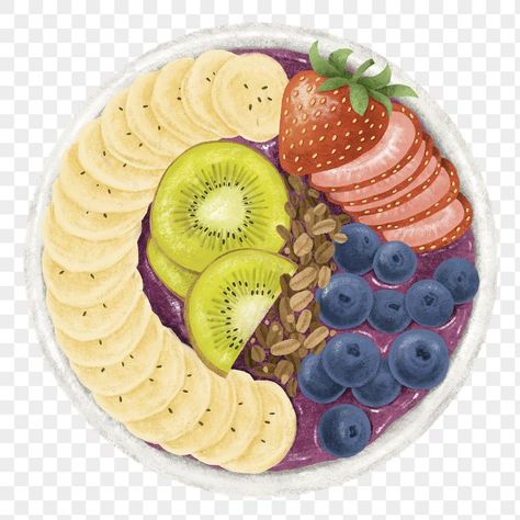 Smoothie Bowl Drawing, Acai Bowl Drawing, Smoothie Bowl Illustration, Acai Bowl Illustration, Blueberry Acai Bowl, Healthy Food Drawing, Healthy Food Stickers, Healthy Stickers, Healthy Food Illustration