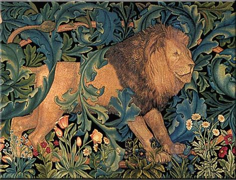 William Morris 'Forest Lion' Ceramic Tile Taken from his tapestry made in 1887 Lion Tapestry, William Martin, William Morris Patterns, John Everett Millais, Art Chinois, Forest Tapestry, William Morris Art, William Morris Designs, Mountain Lion