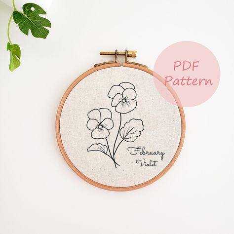 "The listing is for DIGITAL FILE. No physical item will be shipped. This February birth month embroidery pattern is perfect for DIY embroidery wall decor. The printable PDF pattern makes a beautiful DIY birthday gift for special ones. The violet flower hand embroidery design is very beginner friendly. In addition,it is easy and quick to finish. ★YOU WILL RECEIVE★ * Transferring pattern instructions. * Pattern for hoop size 3\", 4\", 5\", 6\", 7\" and 8\" ★IMPORTANT★ - ⛔ No stitch guides and no c Birth Flower Embroidery, Birth Month Flower Embroidery, Month Embroidery, Embroidery Violets, Violet Embroidery Pattern, Violet Flower Embroidery, Violets Embroidery, Lilac Embroidery Patterns, Violet Embroidery