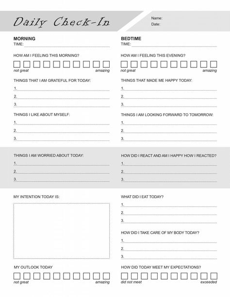 Daily Check In Template, Mental Check In Questions, Daily Mental Check In, Mental Health Journaling Printable, Daily Check In, Feelings Check In, Mental Health Work Activities, Mental Health Check In, Worksheets For Mental Health