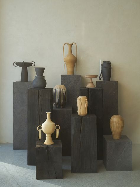 What Comes After Zellige and Brass? Kate Berry Predicts the It Home Trends of 2024 Charcoal Sculpture, Sculpture Pedestal, Art Pedestal, Burnt Wood Finish, Japandi Furniture, Fever Tree, Douglas Fir Wood, Japandi Home, Display Pedestal