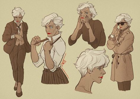 Once I saw an old lady in the city, she dressed up smartly with her suit. She attracts my eyes so much so I wanted to draw her someday and today is the day. #doodle #character #design #drawing Cartoon Inspiration, Prohibition Era, Paper People, Concept Art Character, Old Lady, Old Woman, Body Drawing, Dog Illustration, Woman Drawing