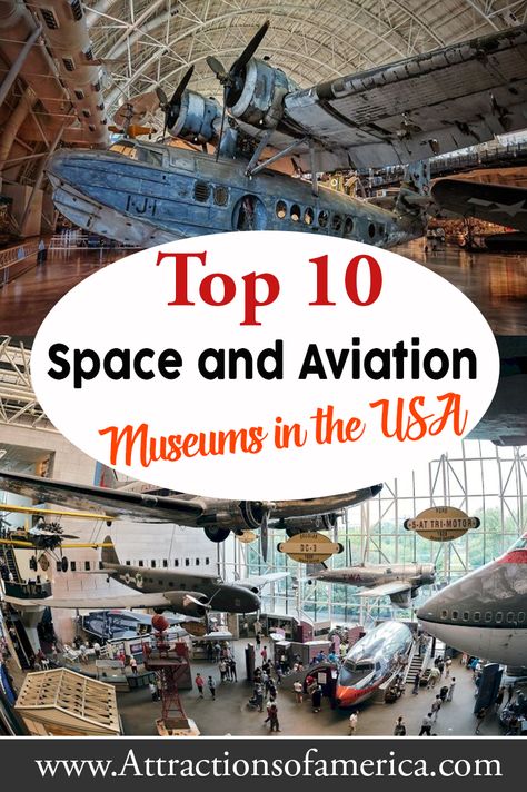 The United States has a long history with flight and space travel. After all, the first airplane was flown here, and the first man to walk on the moon was an American. Whether you love flight, space, museums, or all three, you should definitely put these space and aviation museums on your bucket list! Airplane Museum, First Airplane, Aviation History, Long History, Travel Board, On The Moon, Space Travel, Travel Guides, Walk On