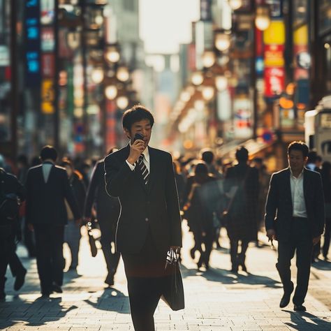 Urban Morning Commute: A businessman talks on his phone while walking down a bustling city street in morning light. #businessman #city #morning #phone #walking #sunlight #street #urban #aiart #aiphoto #stockcake https://ayr.app/l/QKCi City Morning, Morning Commute, Bustling City, Long Shadow, City Street, Morning Light, Drawing Stuff, City Streets, Going To Work