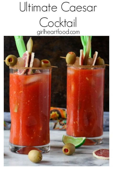 A classic Canadian Caesar that's spicy and delicious!  Garnished with a snack, it's like a cocktail and appetizer all in one!  Perfect for Canada Day Celebrations! #caesarcocktail #caesar #caesardrink #Canadaday #Canadadayrecipes #cocktail Caesar Drink, Caesar Cocktail, Caesar Recipe, Pickle Vodka, Spicy Cocktail, Nanaimo Bars, Tailgating Recipes, Cocktails Recipes, Mothers Day Brunch