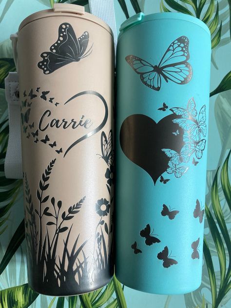 Personalized Engraved Butterfly Flower Tumbler Butterfly Stuff, Butterfly Tumbler, Flower Tumbler, Butterfly Flower, Gift For Her Birthday, Personalized Tumblers, Butterfly Flowers, Birthday Anniversary, Mom Gift