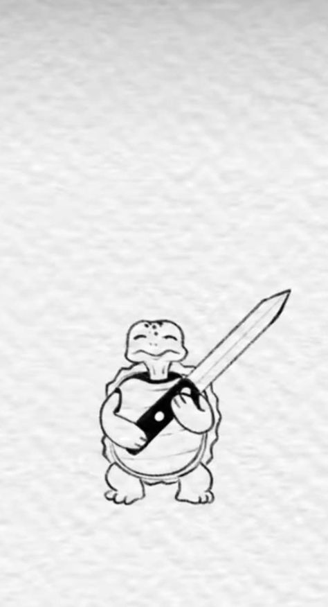 Simple Cute Tattoo Outlines, Dino Holding Knife Tattoo, Cute Animals Holding Knives Tattoo, Turtle Tatoos Ideas, Funny Turtle Drawings, Funny Turtle Tattoo, Animal Holding Knife Tattoo, Turtle Drawing Tattoo, Animals With Knives Drawings