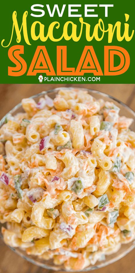 Best Macaroni Salad Ever, Sweet Macaroni Salad Recipe, Sweet Macaroni Salad, Sweet Pasta Salads, The Best Macaroni Salad, Pickle Brine, Cold Side Dishes, Chicken Macaroni, Best Macaroni Salad