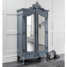 Chloe Antique French Style Grey Wardrobe French Style Wardrobe, Grey Bedroom Set, French Furniture Bedroom, Bedroom Board, Coral Bedroom, Grey Wardrobe, Grey Bedroom Furniture, Mirrored Doors, French Wardrobe