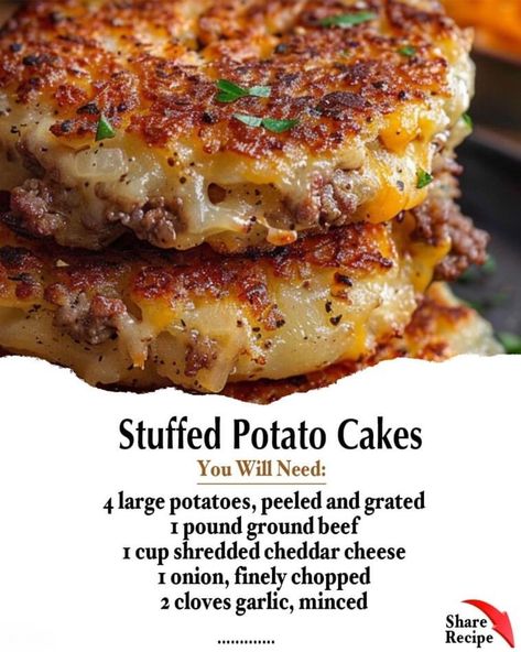 Stuffed Potato Cakes, Potato Cakes Recipe, Stuffed Potato, Grandma Cooking, Potato Patties, Shredded Cheddar Cheese, Potato Recipes Side Dishes, Potato Cakes, Grandmas Recipes