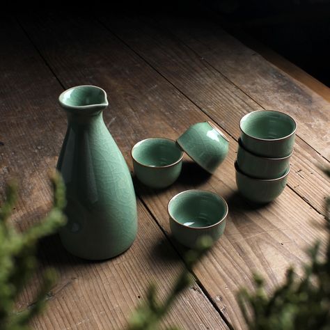 Saki Set Ceramics, Sake Barrel, Ceramic Sake Set, Sake Ceramic, Sake Bottle Ceramic, Celadon Ceramics, Sake Bottle, Sake Set, Ceramic Bottle