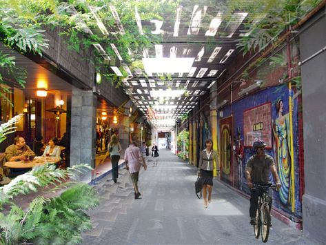 Melbourne Laneways, Urban Ideas, Shopping Mall Design, Shopping Mall Architecture, Retail Facade, Urban Design Graphics, Retail Architecture, Street Mall, Urban Housing