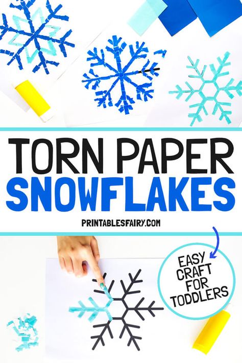 This Torn Paper Snowflake craft is perfect for toddlers and preschoolers. It's a quick Winter activity that will help your kids develop their fine motor skills while having fun! Torn Paper Snowflake, Snowflakes Crafts For Toddlers, Paper Snowflake Craft, Abc Activities Preschool, Snowflake Outline, Tk Ideas, Winter Activities For Toddlers, Adaptive Art, Easy Toddler Crafts