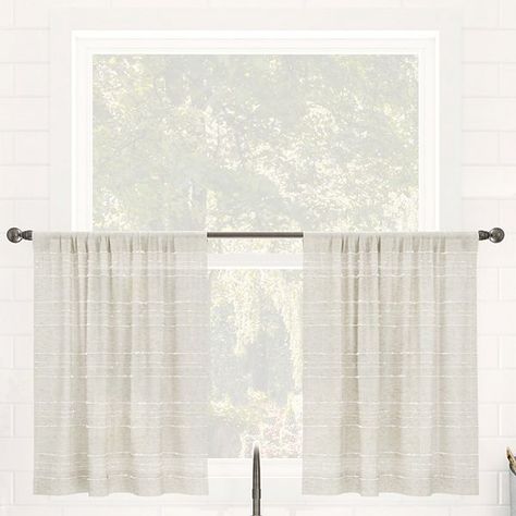 Clean Window Textured Slub Stripe Anti-Dust Linen Blend Sheer Cafe Curtain Pair Healthy Room, Clean Window, Cafe Curtain, Tier Curtains, Grey Panels, Window Bed, Small Windows, Cafe Curtains, White Paneling