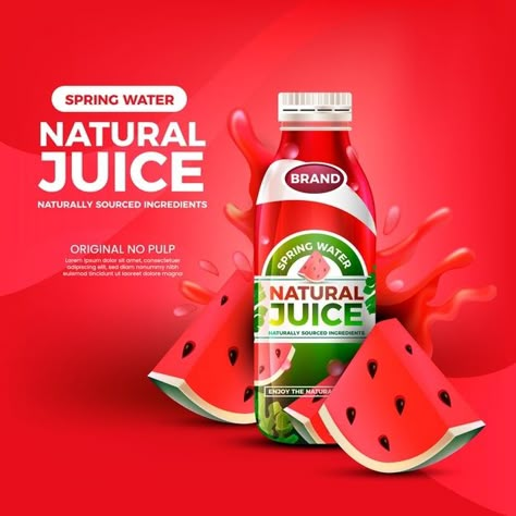 Drink ad nature watermelon juice | Free Vector #Freepik #freevector #template #magazine #marketing #promotion Drink Product Design, Juice Ads Creative, Drink Ads, Juice Ad, Natural Juice, Drink Design, Juice Branding, Juice Packaging, Creative Advertising Design