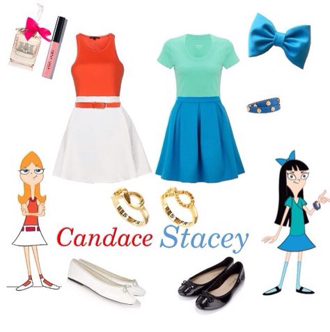 DisneyBound: Candace and Stacy from Phineas and Ferb Ferb Costume, Disney Bound Outfits Casual, Fashion Show Themes, Cute Group Halloween Costumes, Matching Halloween Costumes, Disney Themed Outfits, Bff Halloween Costumes, Cute Disney Outfits, Trio Halloween Costumes