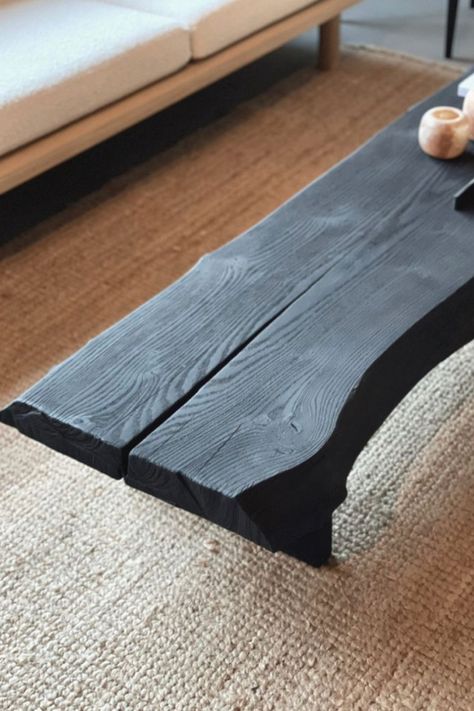 DYI coffee table design inspiration Living Room Knock Through, Woodworking Coffee Table, Zen Furniture, Manifesting Success, Wabi Sabi Interior, Sugi Ban, Shou Sugi Ban, Live Edge Table, Furniture Details