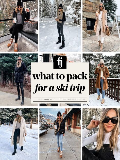 What to Pack for a Ski Trip: Best Gear & Outfit Guide - Fashion Jackson Mountain Day Trip Outfit, Park City Style Winter, Park City Utah Winter Fashion, Ski Chic Outfit Winter Style, Packing For Skiing Trip, Packing For Aspen Winter, Ski Travel Outfit, What To Pack For A Ski Trip To Colorado, Park City Packing List